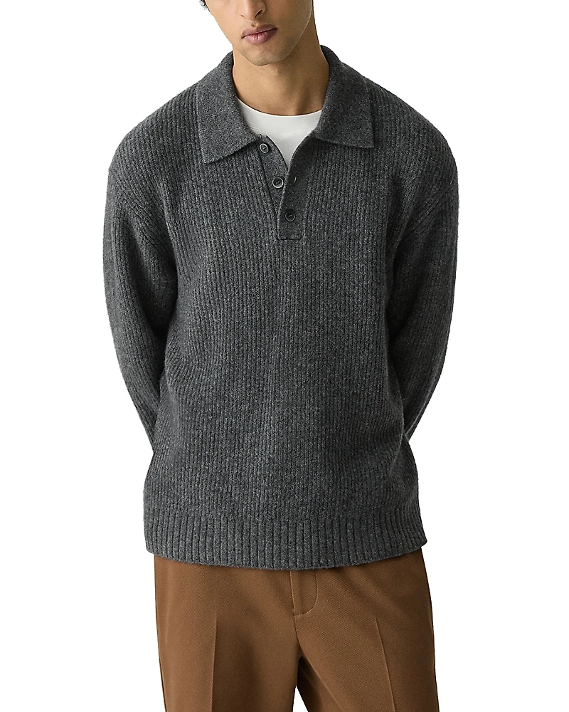 Theory Ribbed Long Sleeve Polo Sweater
