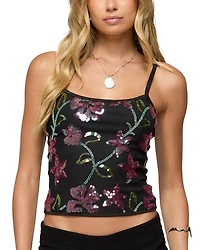 Edikted Beaded Floral Embroidered Tank Top