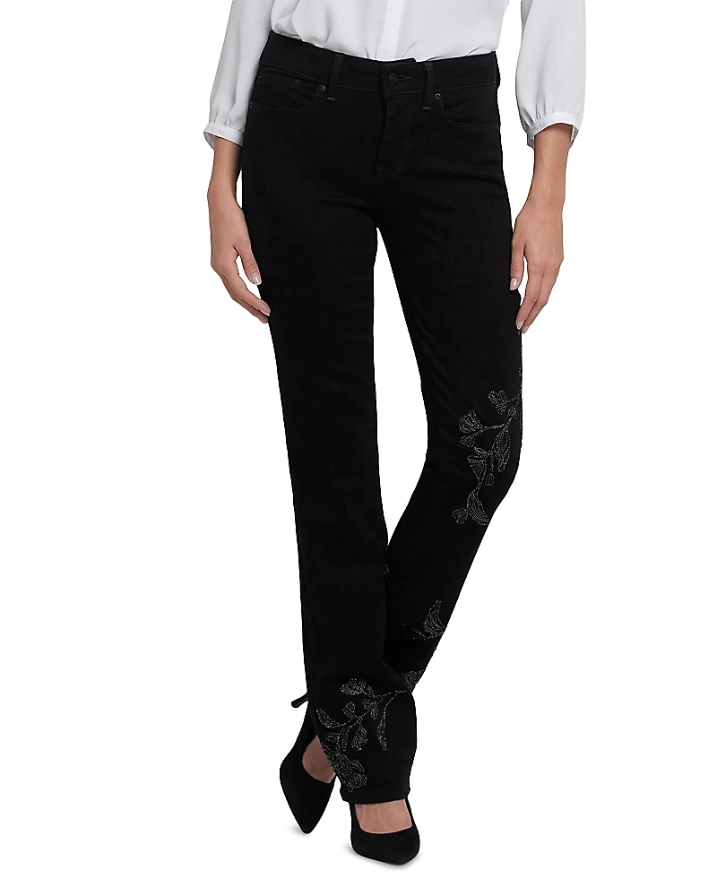 Nydj Marilyn Embroidered High Rise Straight Jeans