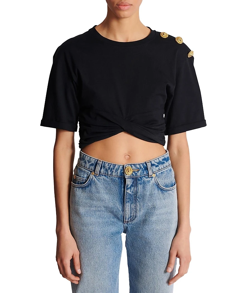 Balmain Cropped Tie T-Shirt
