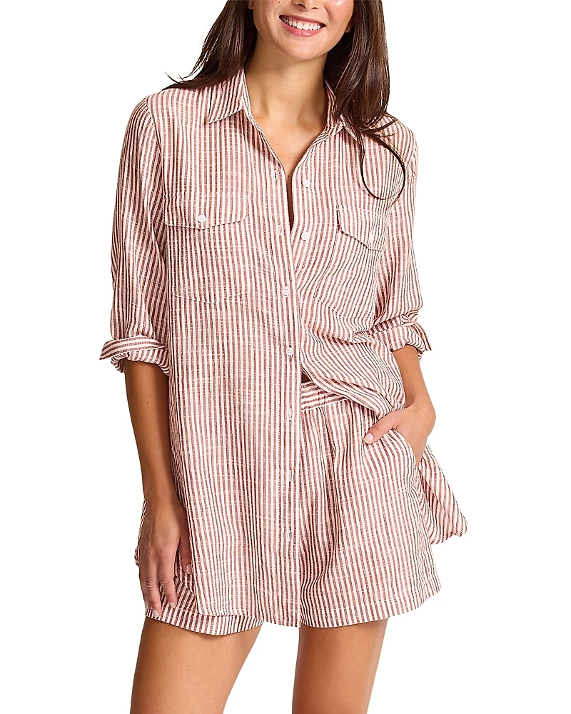 Tommy Bahama Shoreline Striped Boyfriend Shirt Swim Cover-Up