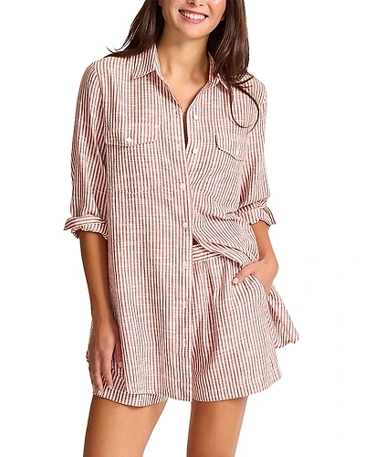 Tommy Bahama Shoreline Striped Boyfriend Shirt Swim Cover-Up