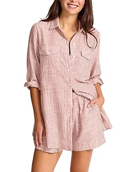 Tommy Bahama Shoreline Striped Boyfriend Shirt Swim Cover-Up