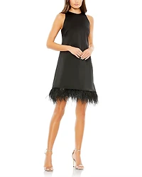 Mac Duggal Feathered Hem High Neck Sleeveless A Line Dress