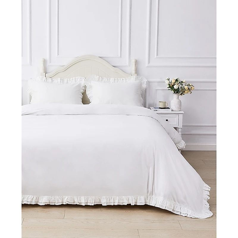 Bedford Lane Double Ruffle Percale Duvet Cover Set