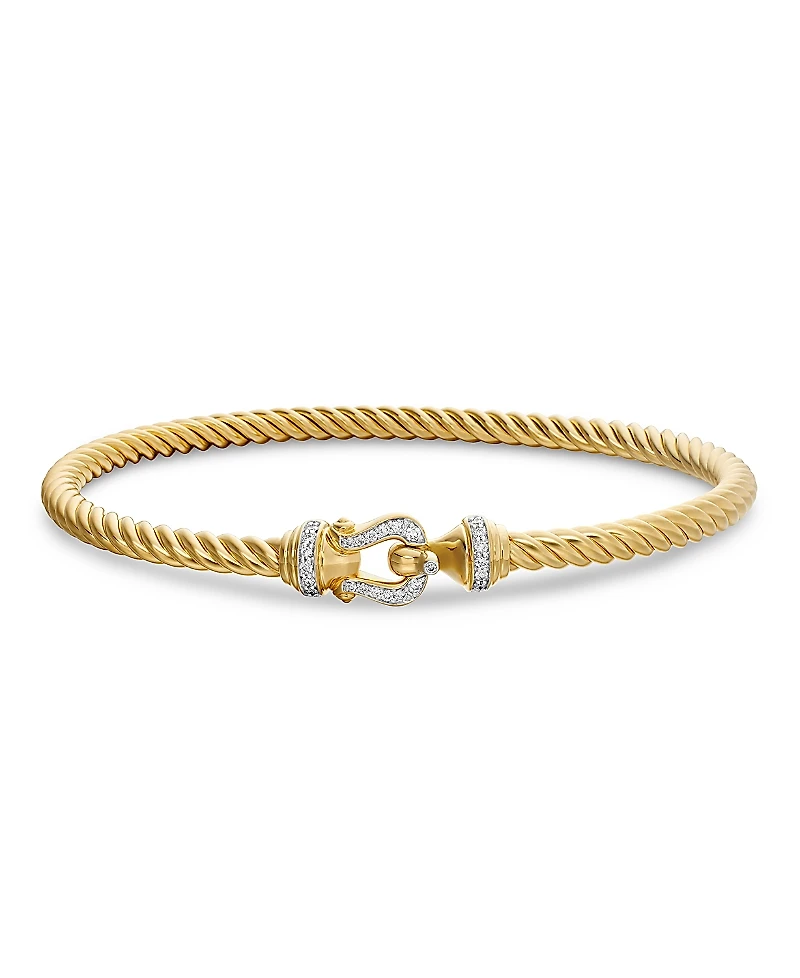 David Yurman 18K Yellow Gold The Cable Collection Diamond Buckle Cablespira Bangle Bracelet