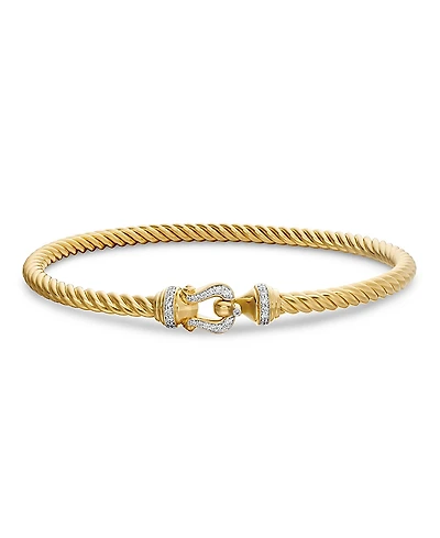 David Yurman 18K Yellow Gold The Cable Collection Diamond Buckle Cablespira Bangle Bracelet