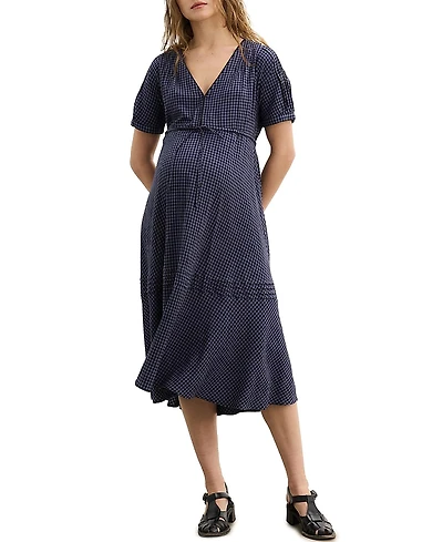 Hatch Collection The V-Neck Gingham Seersucker Maternity Dress