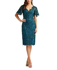 Tadashi Shoji Arnett Embroidered Flutter Sleeve Dress