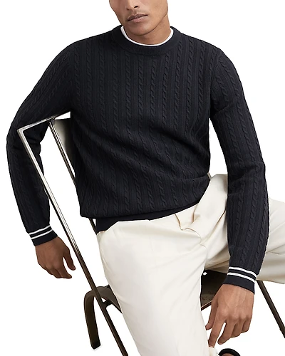 Reiss Luca Cable Knit Tipped Cuff Sweater
