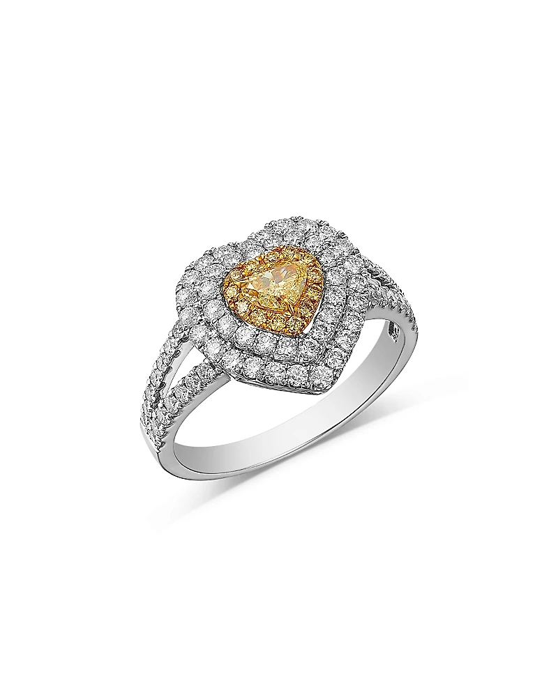 Bloomingdale's Fine Collection White & Yellow Diamond Heart & Round Halo Ring