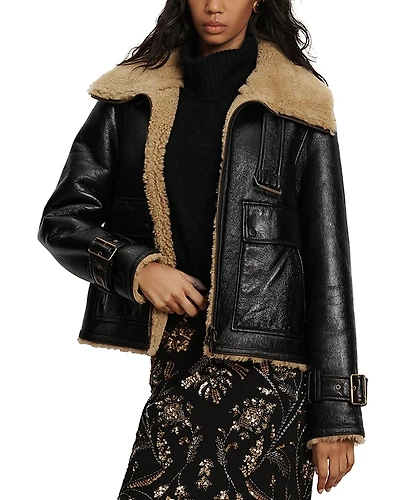 Veronica Beard Danika Leather Shearling Jacket