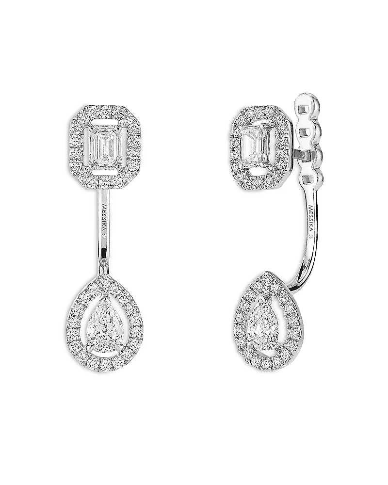 Messika 18K White Gold My Twin Diamond Pear & Emerald Cut Toi & Mois Halo Adjustable Front to Back Drop Earrings