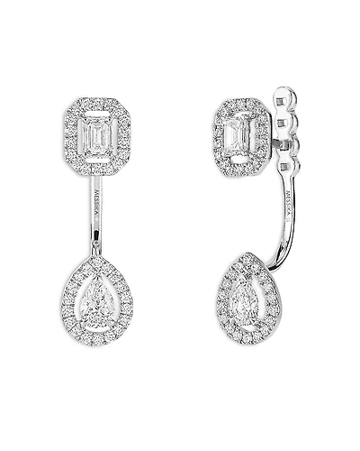 Messika 18K White Gold My Twin Diamond Pear & Emerald Cut Toi & Mois Halo Adjustable Front to Back Drop Earrings
