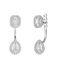 Messika 18K White Gold My Twin Diamond Pear & Emerald Cut Toi & Mois Halo Adjustable Front to Back Drop Earrings