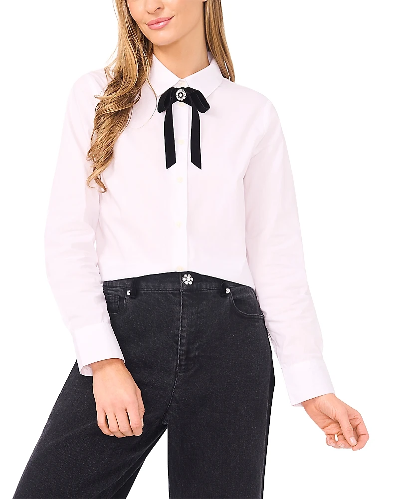CeCe Crop Velvet Bow Top