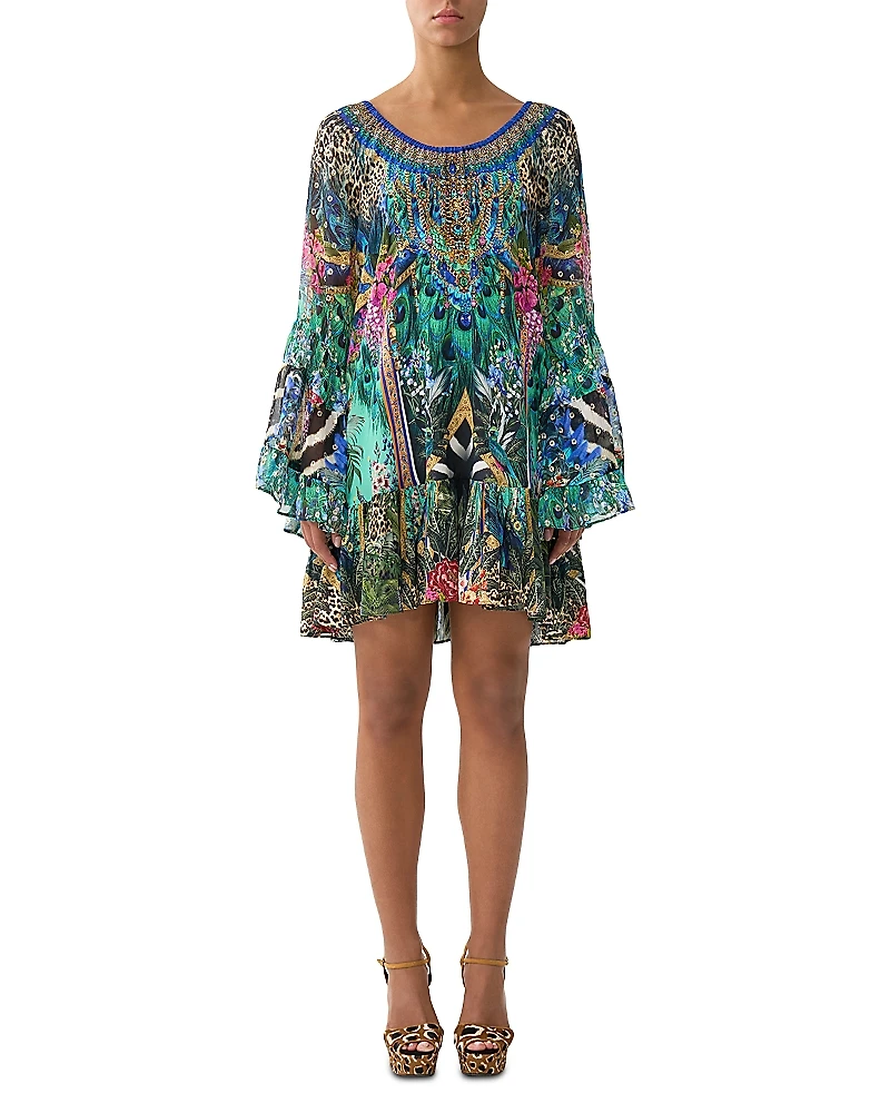 Camilla Printed Silk Frill Dress