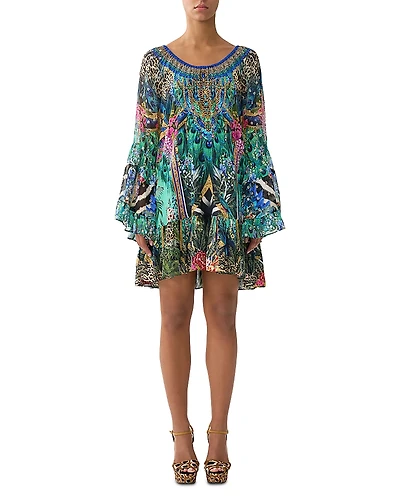 Camilla Printed Silk Frill Dress