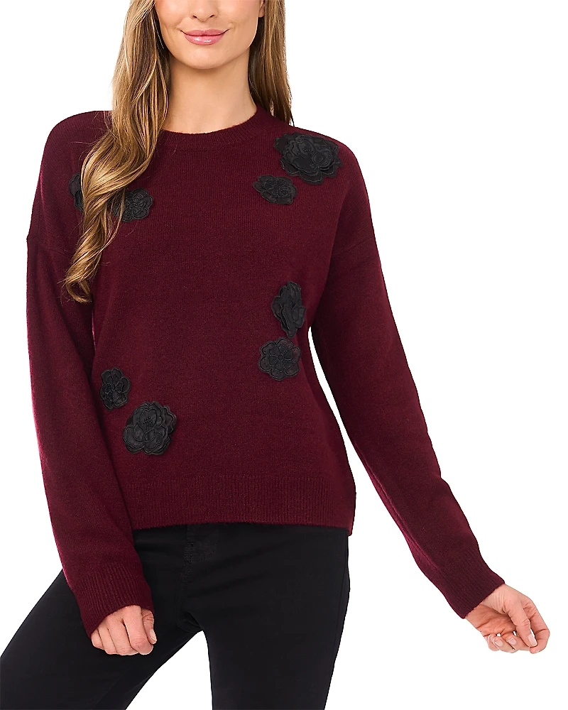 CeCe Flower Applique Crewneck Sweater