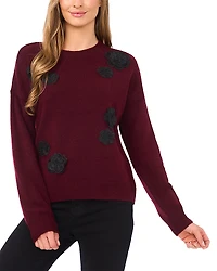 CeCe Flower Applique Crewneck Sweater