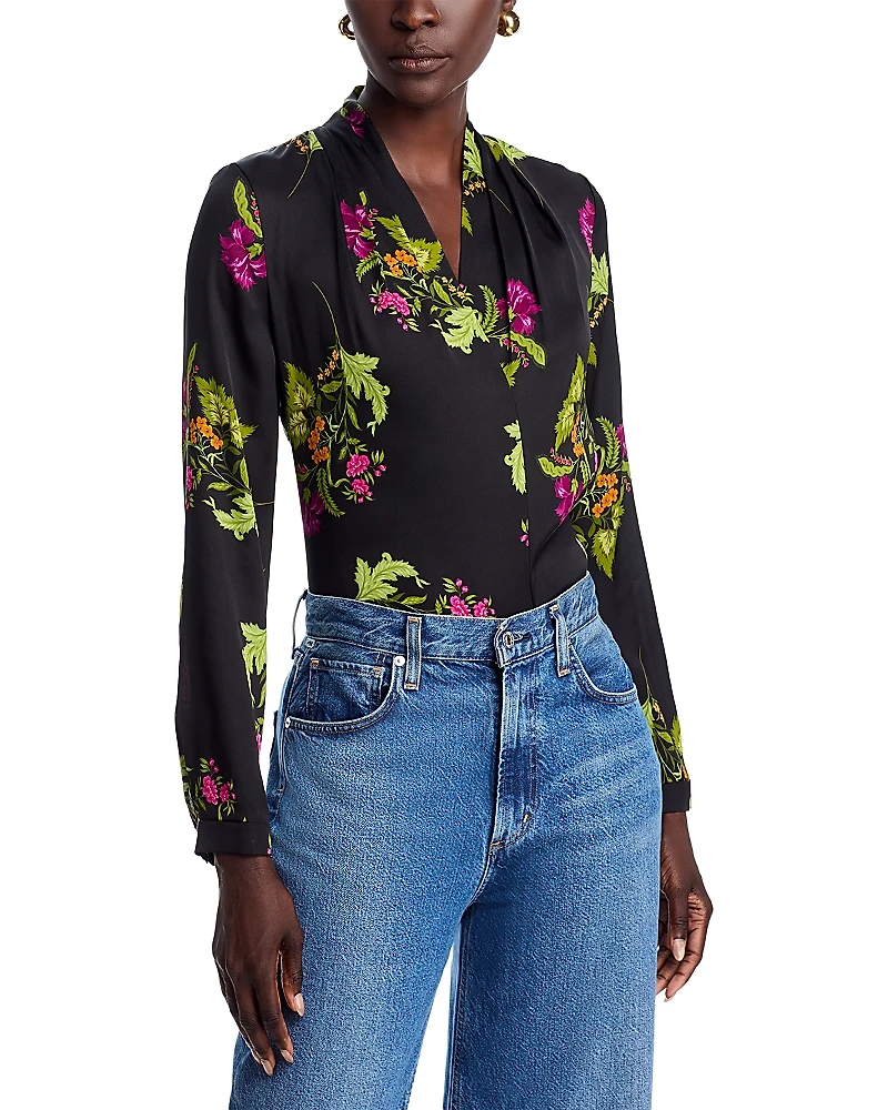 Kobi Halperin Palm Silk Blend Floral Blouse