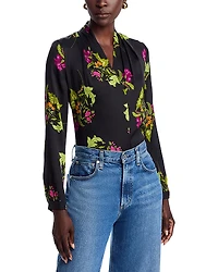 Kobi Halperin Palm Silk Blend Floral Blouse