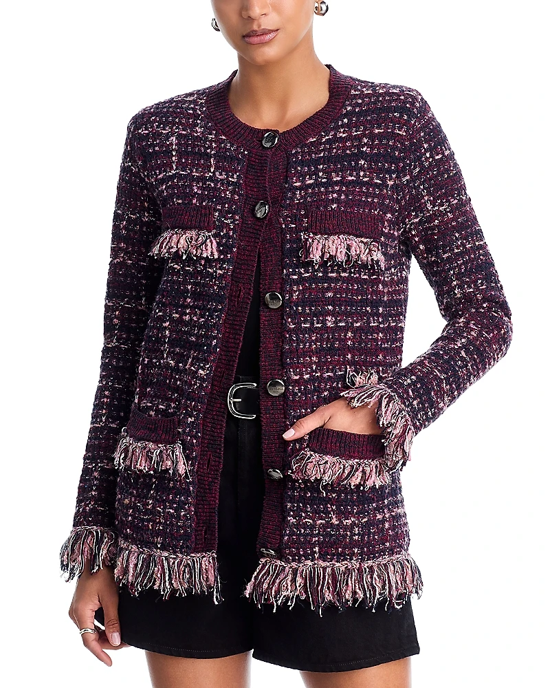 L'Agence Kastoria Fringe Trim Cardigan Sweater