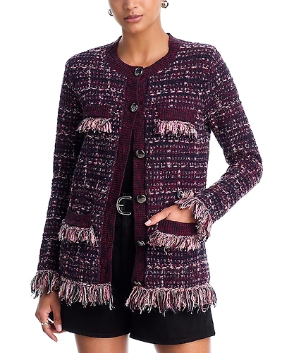 L'Agence Kastoria Fringe Trim Cardigan Sweater