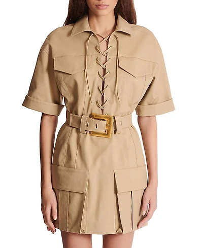 Balmain Short Cotton Gabardine Lace-Up Dress