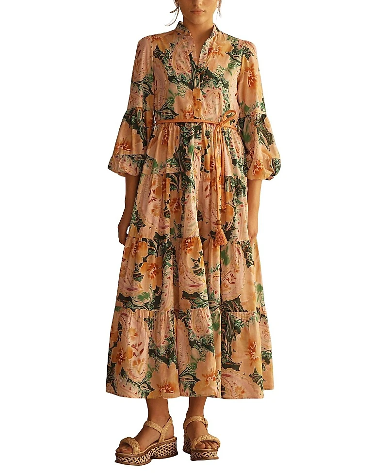 Aur OceA Ibisco Button Through Tiered Maxi Dress