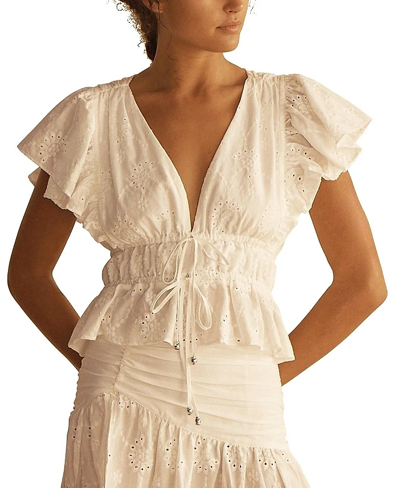 Aur OceA Vinya Ruffle Sleeve Drawstring Top