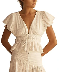 Aur OceA Vinya Ruffle Sleeve Drawstring Top