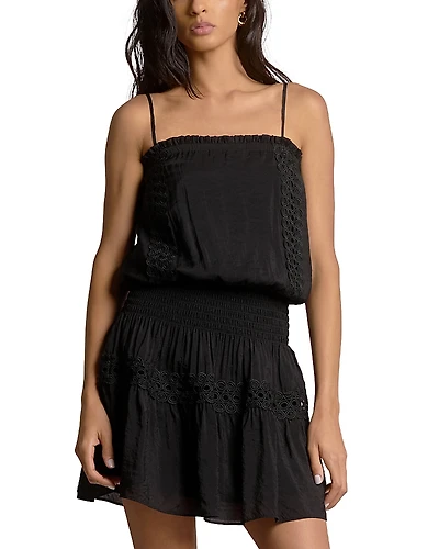 Elan Embroidered Smocked Waist Swim Cover Up Dress
