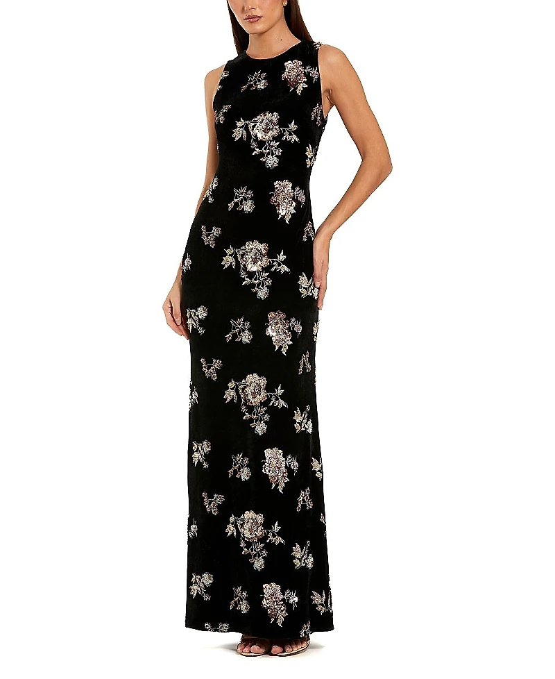 Mac Duggal Embellished Velvet High Neck Sleeveless Gown