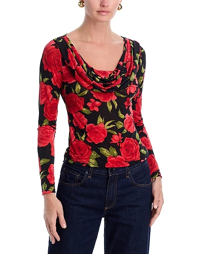 Aqua Rose Jersey Scoop Neck Top - Exclusive