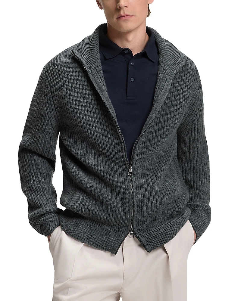 Boss x Beckham Hilustre Ribbed Zip Front Sweater