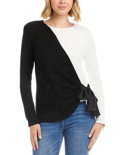 Karen Kane Long Sleeve Colorblock Satin Bow Top