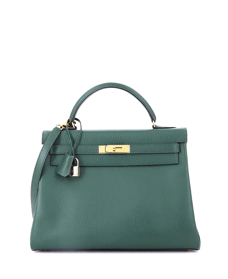 Pre-Owned HERMES Kelly 32 Handbag Green Ardennes with Gold Hardware