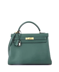 Pre-Owned HERMES Kelly 32 Handbag Green Ardennes with Gold Hardware