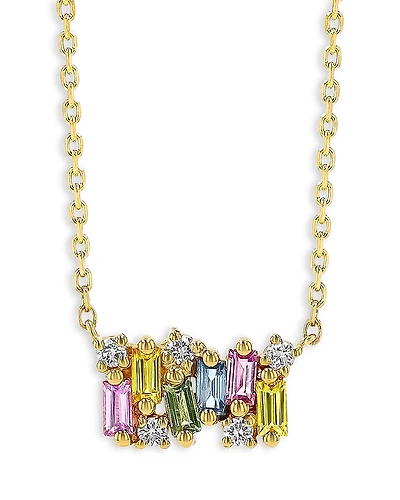 Suzanne Kalan 18K Yellow Gold Shimmer Rainbow Sapphire & Diamond Cluster Pendant Necklace, 16-18