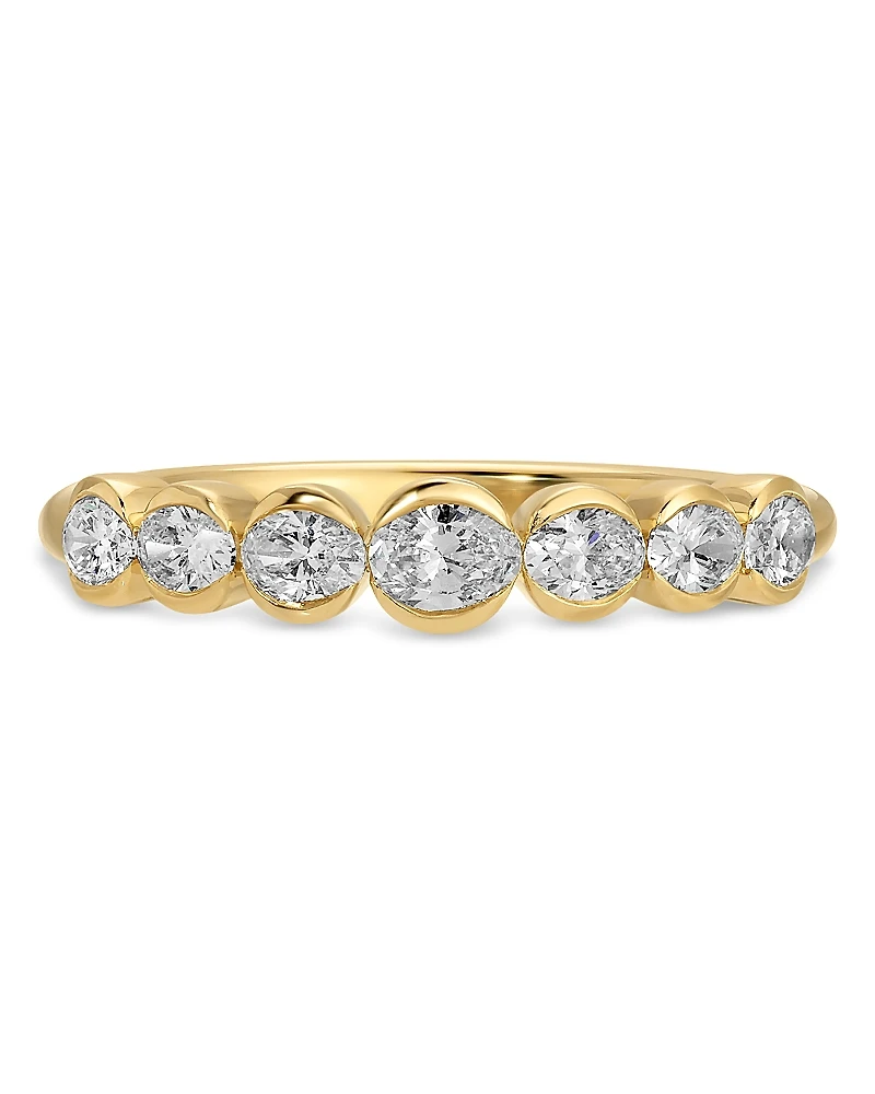 Ef Collection 14K Yellow Gold Ef Collection Diamond Oval Half Bezel Band