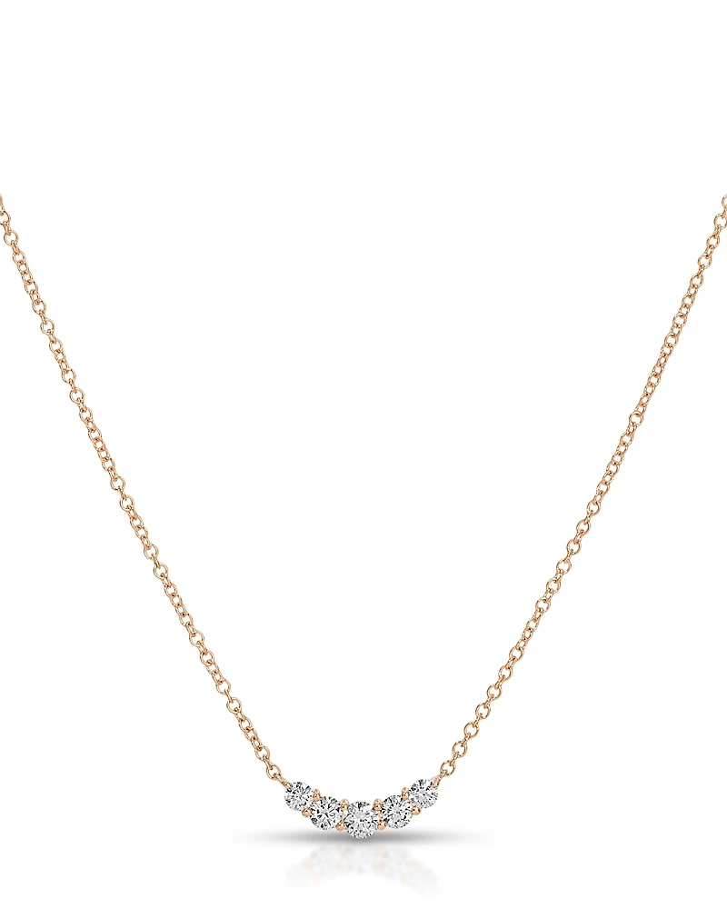Ef Collection 14K Yellow Gold Ef Collection Diamond Graduated Oval Curved Arc Bar Necklace, 16-18