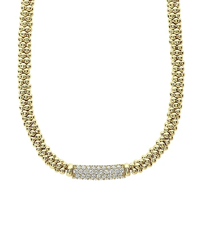 Lagos 18K Yellow Gold Caviar Gold Diamond Pave Station Beaded Collar Necklace, 16