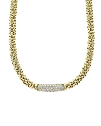 Lagos 18K Yellow Gold Caviar Gold Diamond Pave Station Beaded Collar Necklace, 16