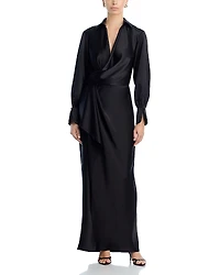 Aqua Satin Long Sleeve Maxi Gown - Exclusive