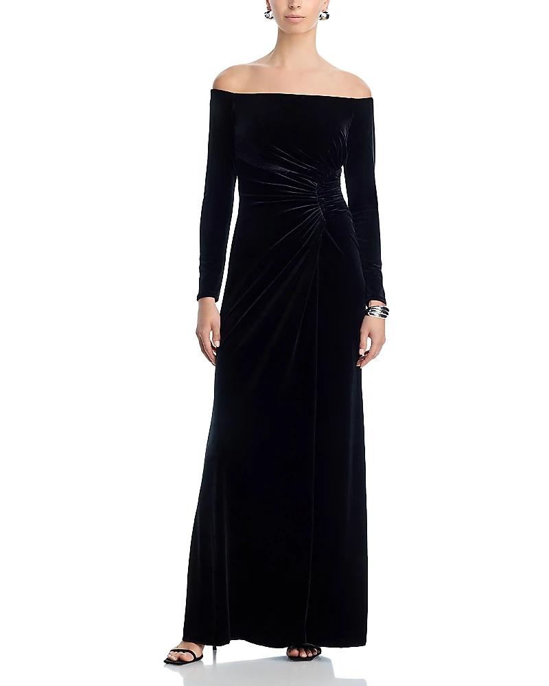 Aqua Off-the-Shoulder Velvet Gown - Exclusive