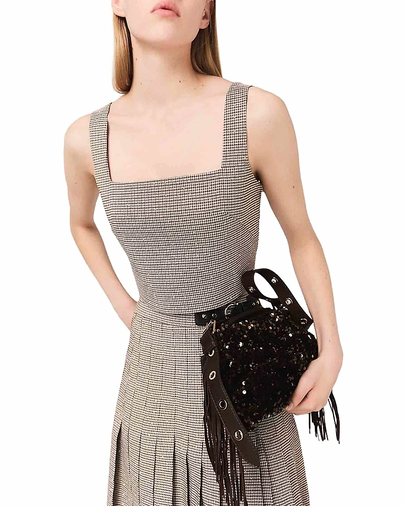 Maje Leligora Houndstooth Crop Top