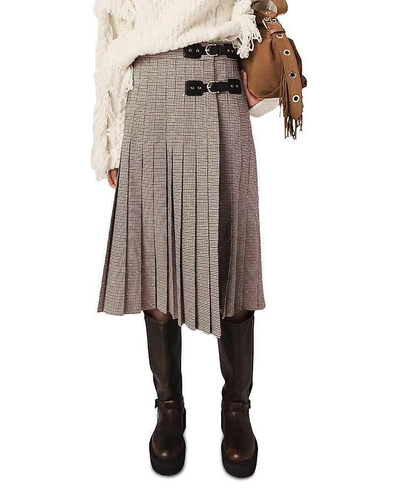 Maje Jeligora Houndstooth Pleated Skirt