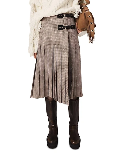 Maje Jeligora Houndstooth Pleated Skirt