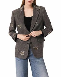 Maje Vivron Embroidered Herringbone Jacket